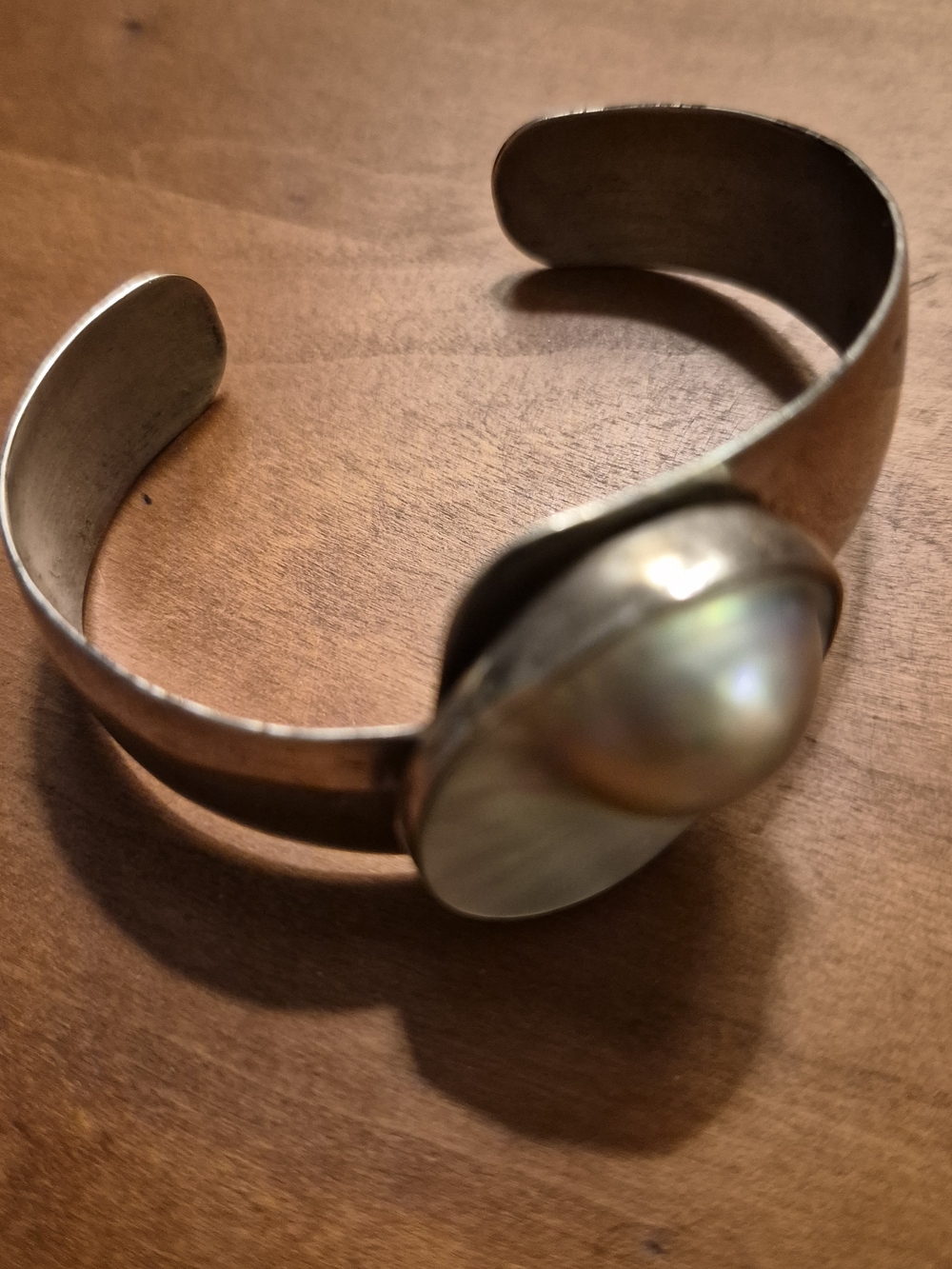 Sterling Silver Cuff Bracelet with Iridescent Mother-of-Pearl Accent